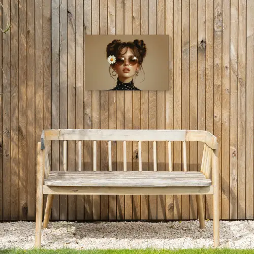 Vrouw - Beige - Bloem - Modern - Portret Tuinposter op houten frame 2 cm dik klein -sfeer4