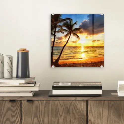 Strand - Horizon - Zonsondergang - Palmboom - Zee plexiglas 5mm klein -sfeer1
