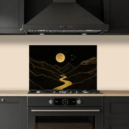 Rivier - Goud - Maan - Vogels keuken achterwand spatscherm klein -sfeer1