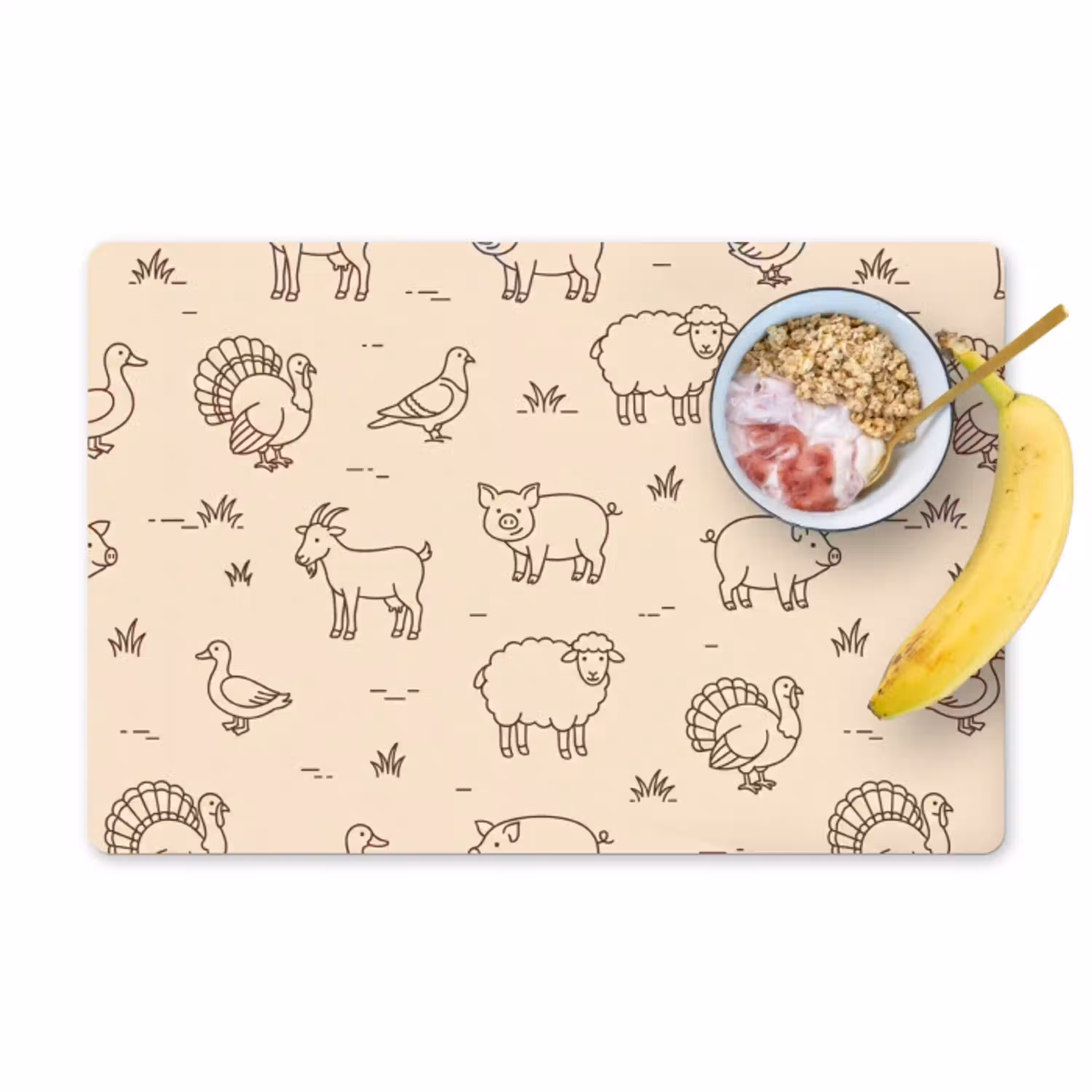 Dieren - Patroon - Boerderij - Minimalistisch - Beige Placemat vinyl groot -zzzproduct_Kitchenyeah-website