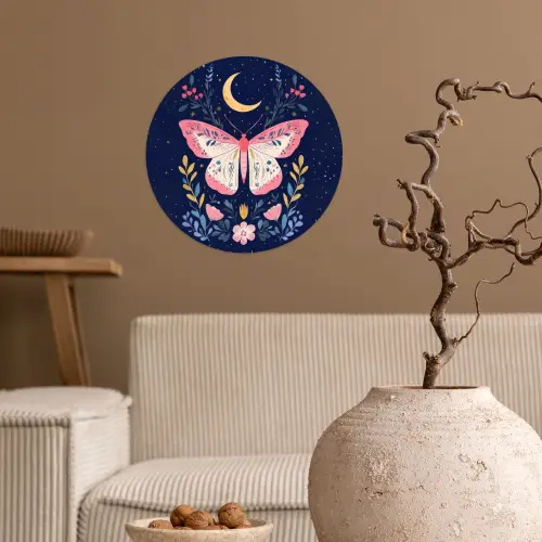 Vlinder - Maan - Bloemen - Sterrenhemel Wandcirkel behangsticker klein -sfeer1