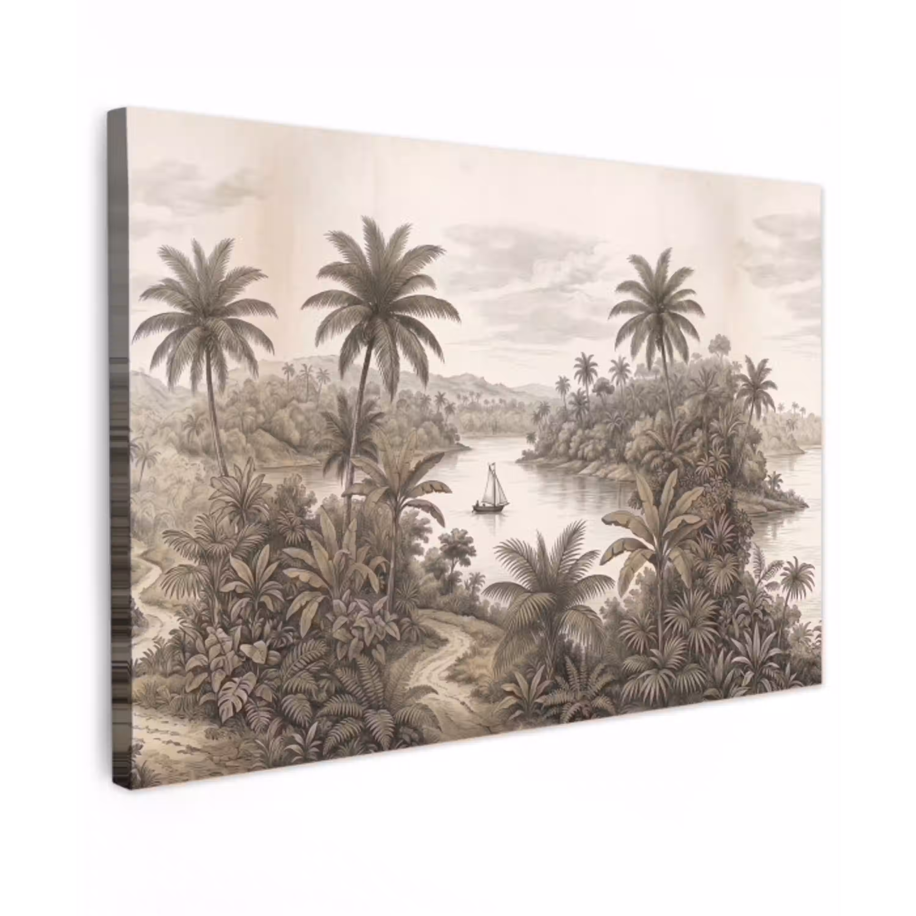 Landschap - Rivier - Boot - Tropisch - Vintage canvas 2cm klein -z3d