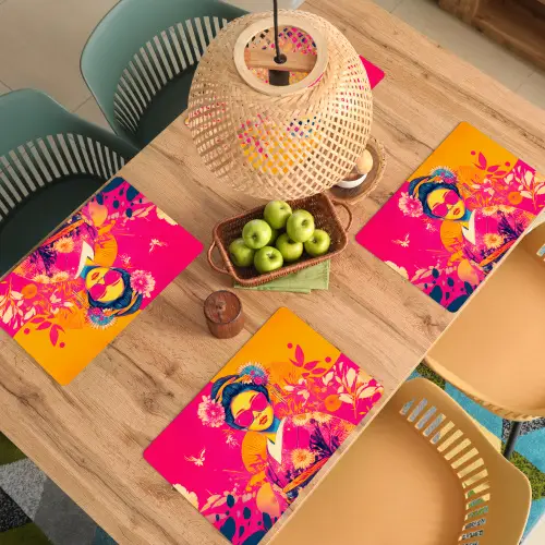 Vrouw - Zonnebril - Abstract - Oranje Placemat vinyl groot -zzsfeer5_Kitchenyeah-website