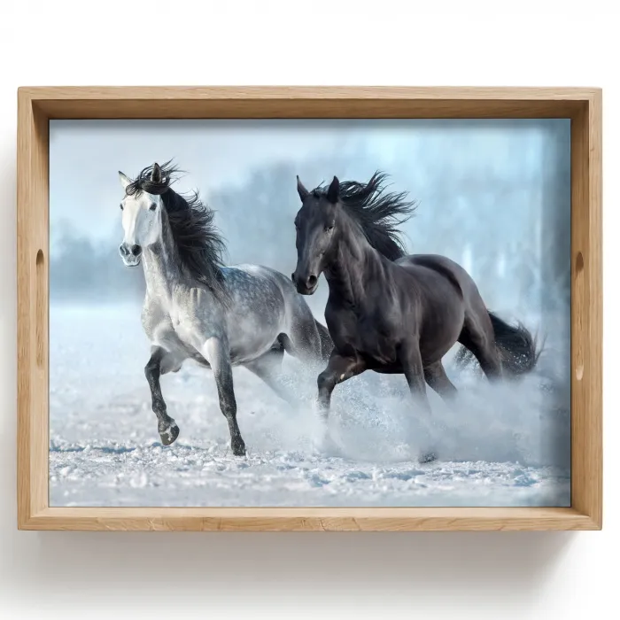 Paarden - Winter - Dieren - Natuur - Sneeuw Dienblad Rechthoek middel -z3d_shopping