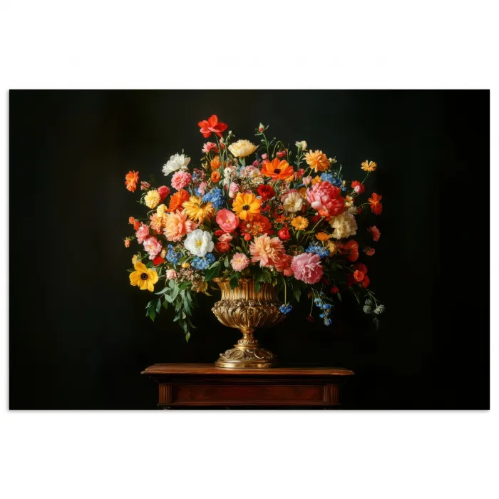 Goud - Bloemen - Kleuren - Vaas poster papier klein -3d