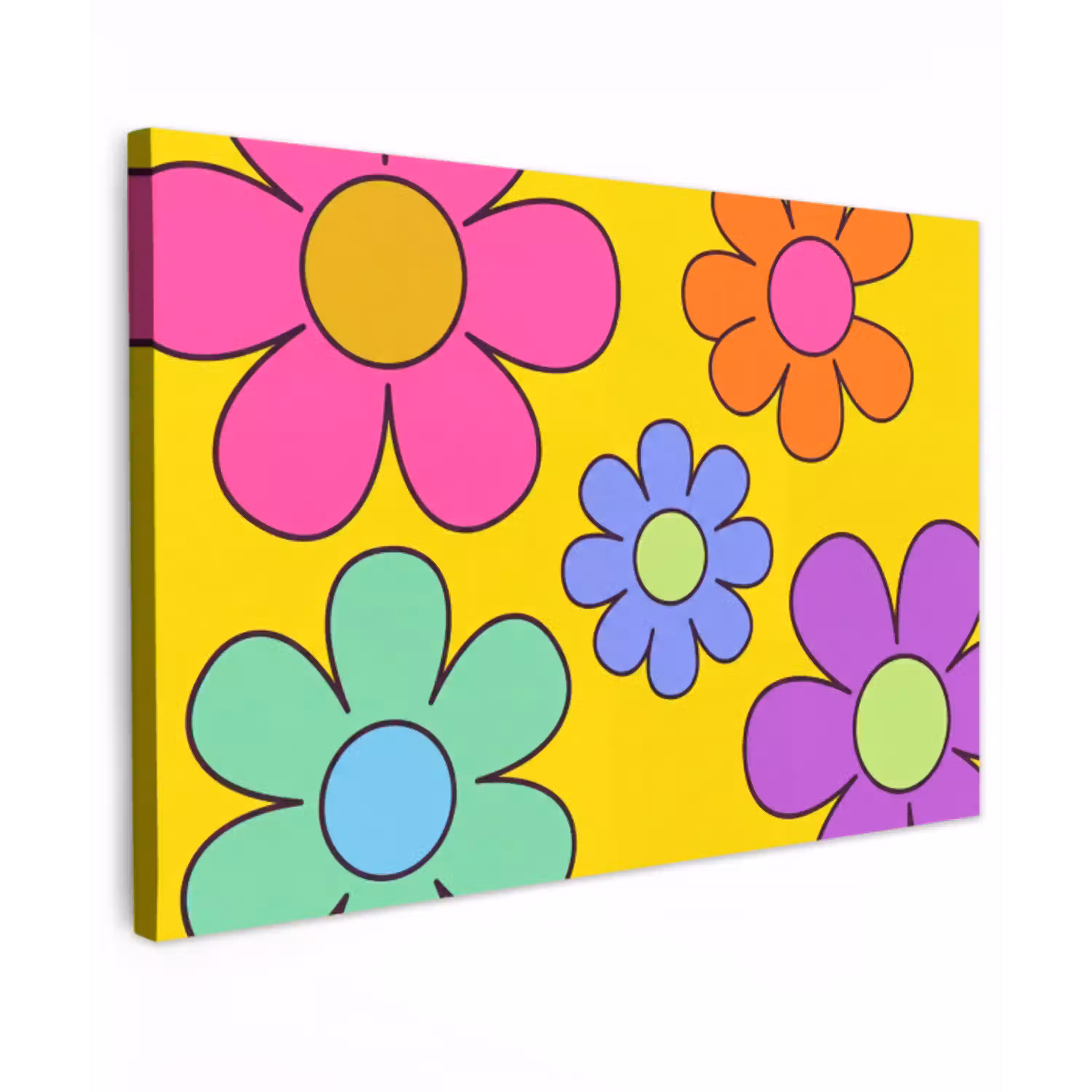 Bloemen - Illustratie - Kleurrijk Tuinposter op houten frame 2 cm dik klein -3d