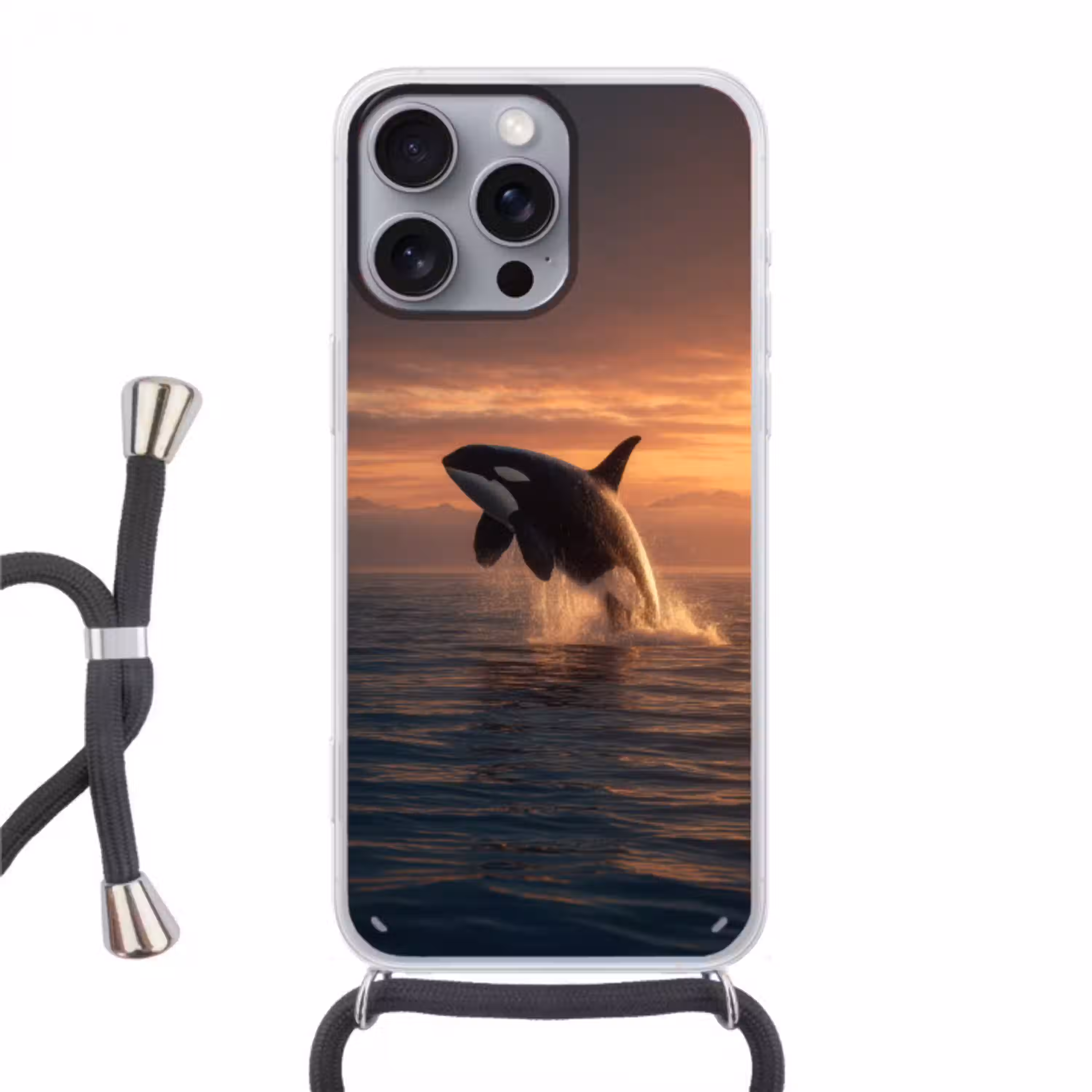 Orka - Zee - Zonsondergang Hoesje iPhone 16 Pro Max met koord klein -3d