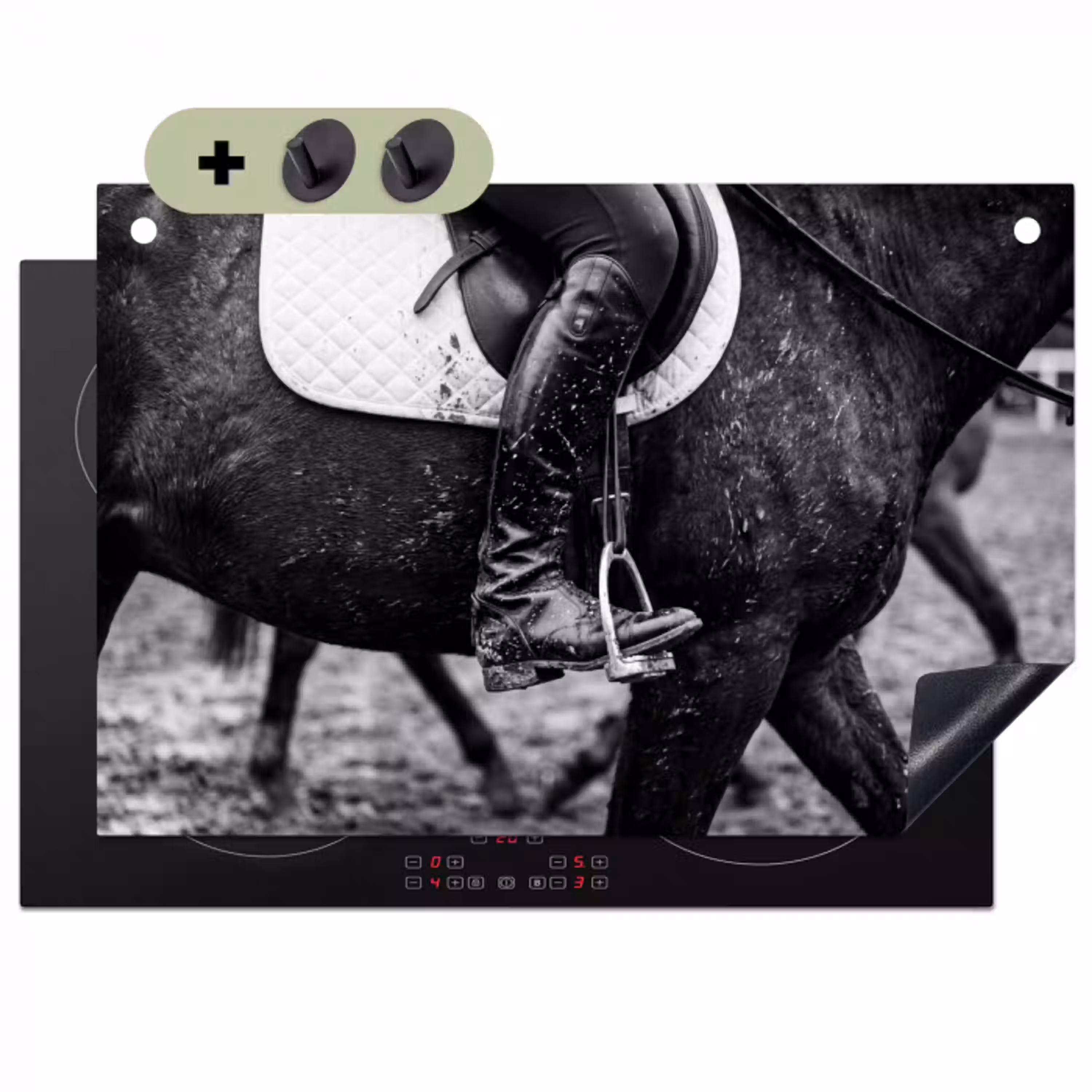Paard - Sport - Zwart - Wit Inductie beschemer met haakjes klein -3d