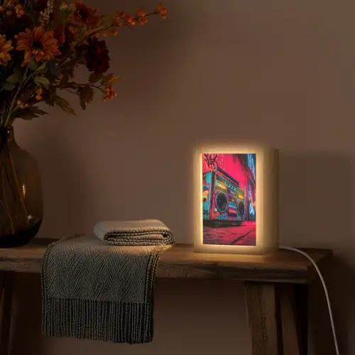 Boombox - Rood - Graffiti - Neon Light Box met kabel (Tafellamp) klein -sfeer4