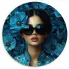 Vrouw - Bloemen - Blauw - Aesthetic - Luxe Wandcirkel kunststof plaat 5mm dik klein -3d