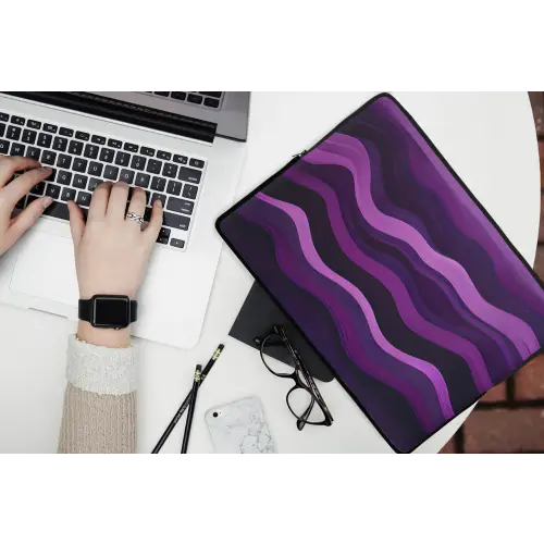 Lijnen - Golven - Paars - Abstract laptophoes neopreen klein -bureau
