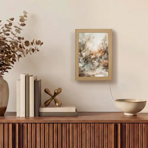 Abstract - Beige - Verf - Kunst - Natuur - Bloemen Light Box met kabel (Tafellamp) klein -sfeer2