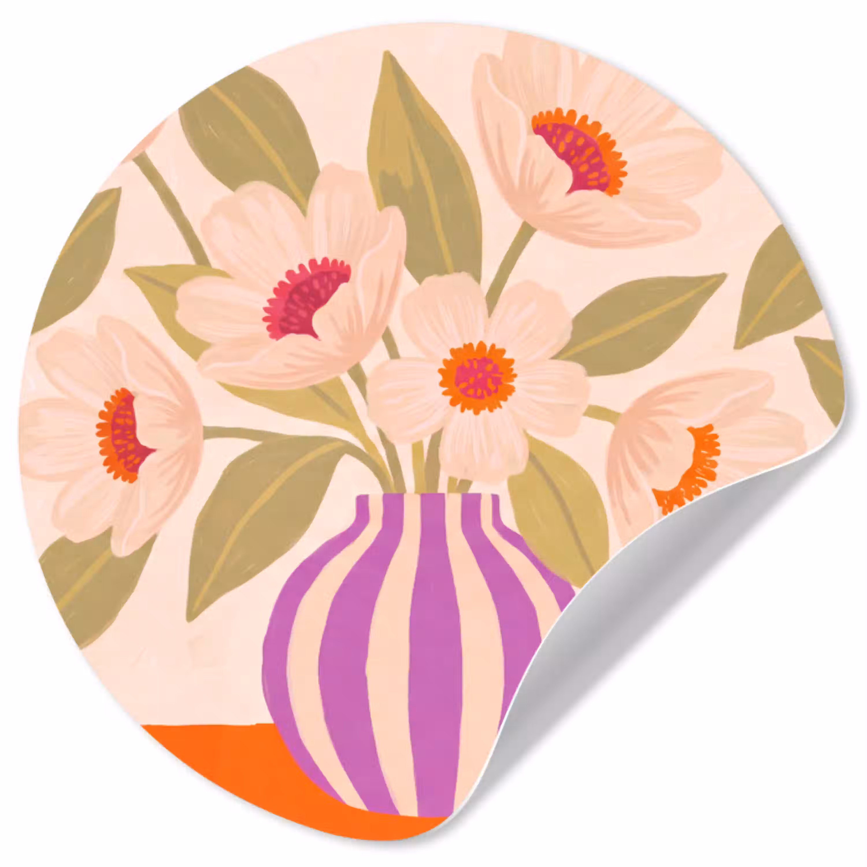 Bloemen - Vaas - Abstract - Paars - Oranje Wandcirkel behangsticker klein -3d