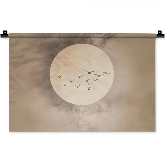 Vogel - Beige - Japandi Wandkleed katoen klein -zz3d