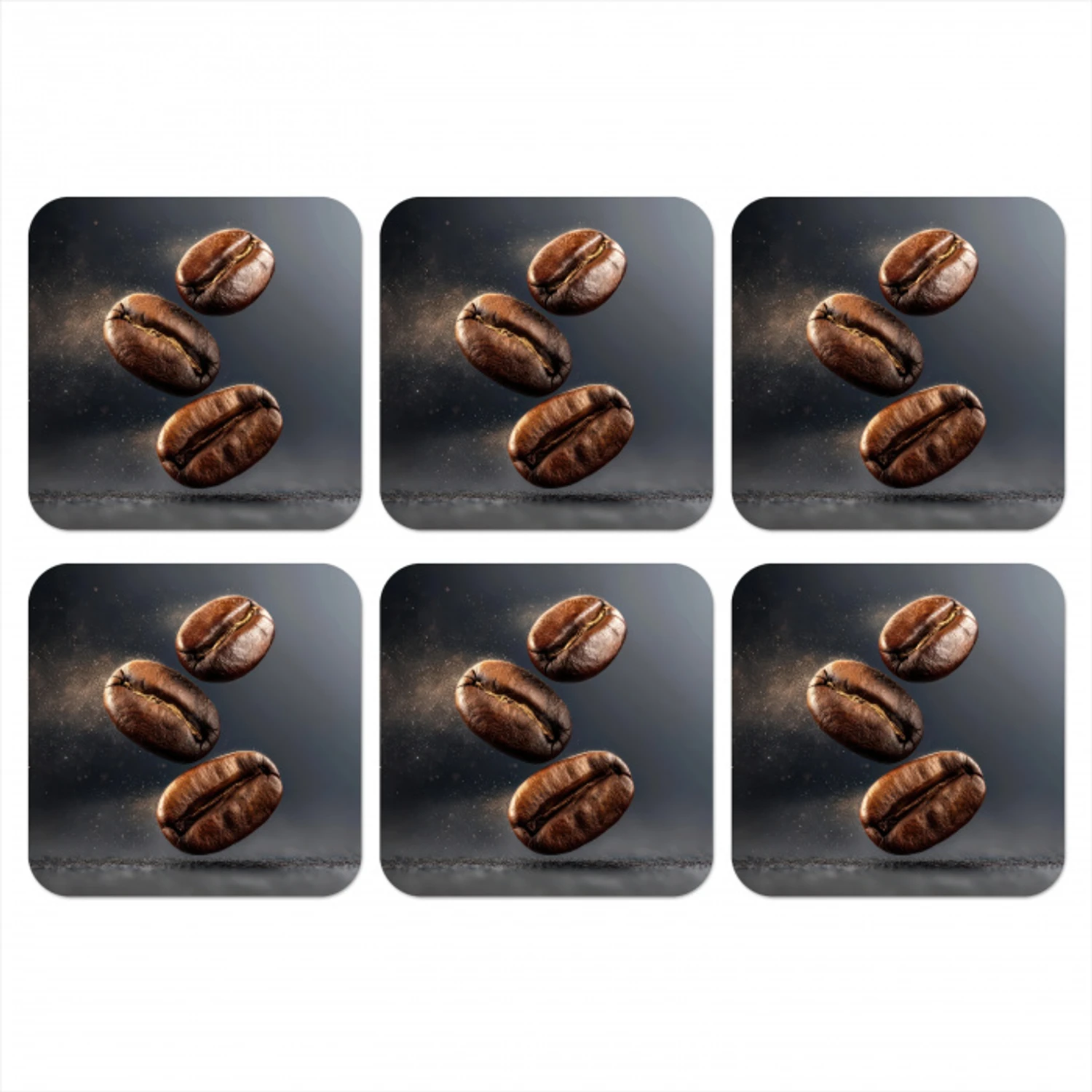 Koffiebonen - Zwevend - Grijs onderzetter kurk middel -3d