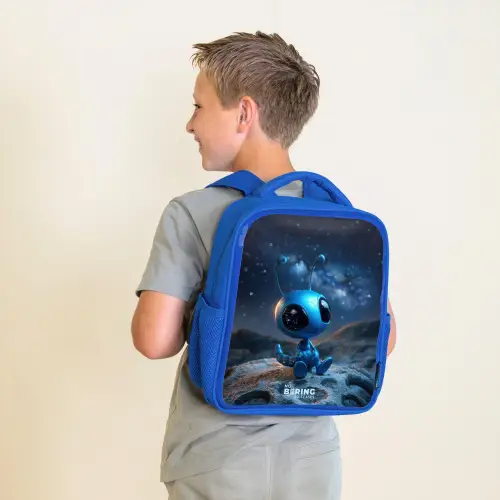 Blauw buitenaards wezentje onder sterrenhemel Kinderrugzak - Blauw middel -sfeer2