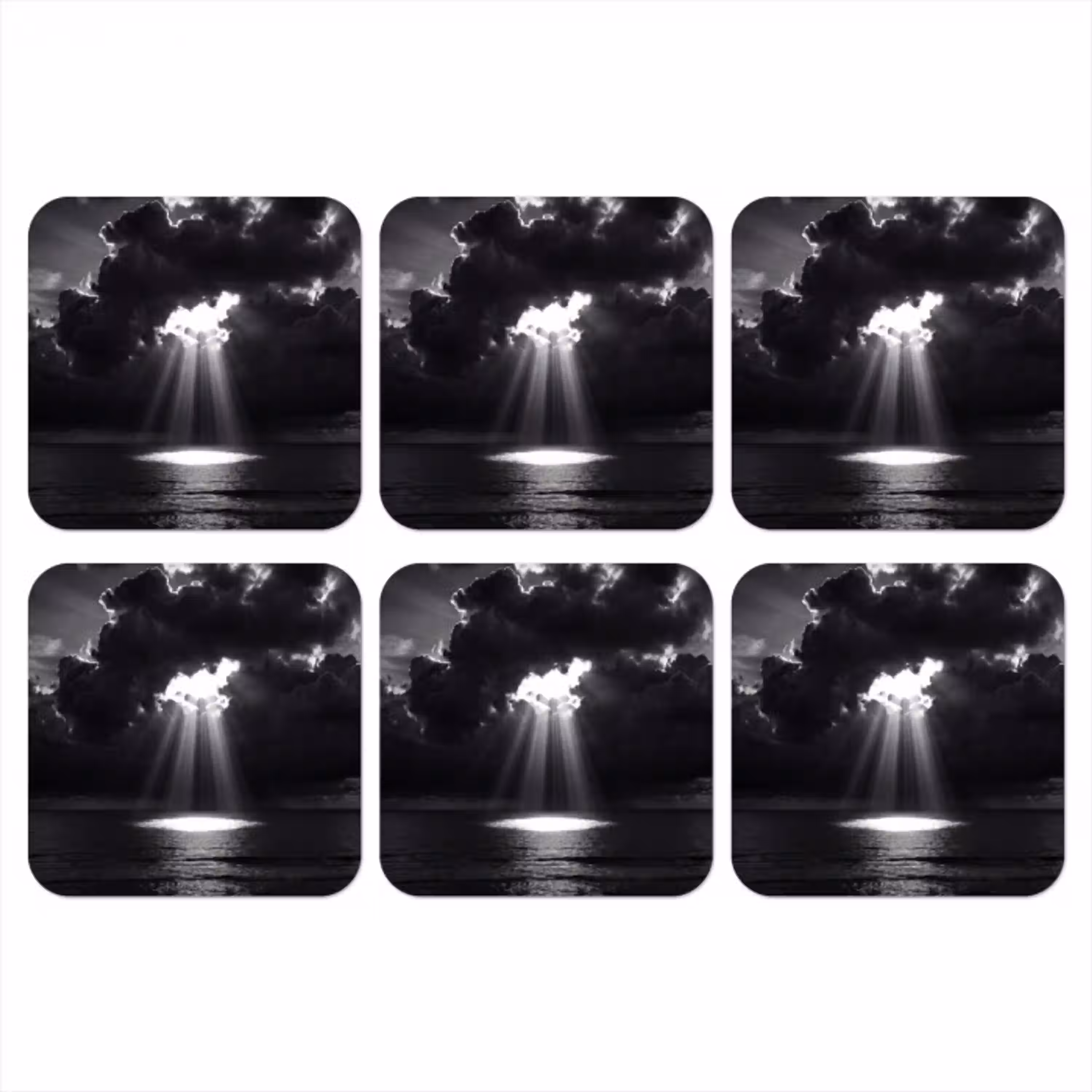 Licht - Wolken - Zee - Zwart-wit - Natuur onderzetter kurk middel -3d