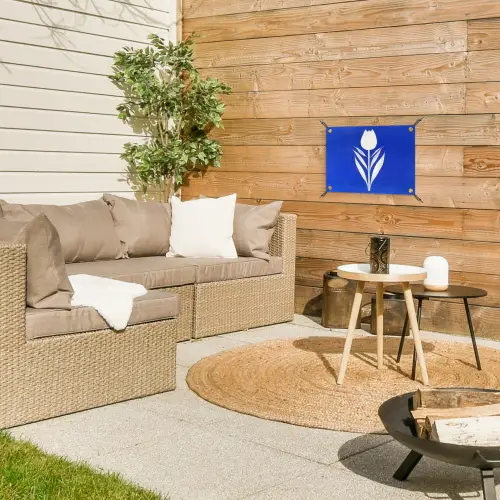Tulp - Minimalistisch - Bladeren - Wit tuinposter los doek klein -sfeer4