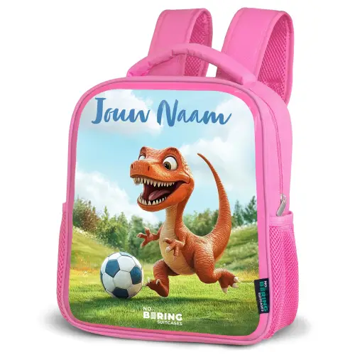 Voetbal - Dino - Sport Kinderrugzak - Roze middel -schuin