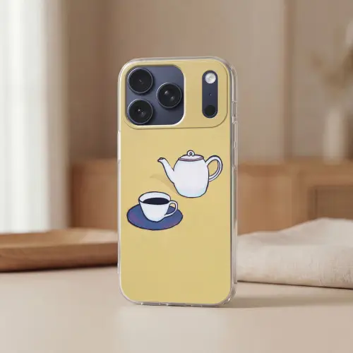 Theepot - Kopje - Beige - Illustratie Telefoonhoesje iPhone 17 Pro klein -sfeer2