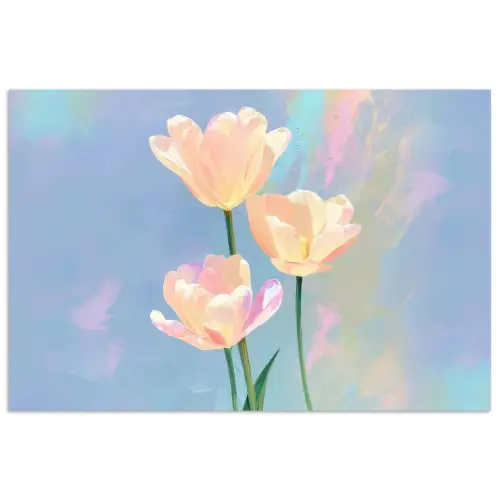 Tulpen - Roze accenten - Blauw poster papier klein -3d