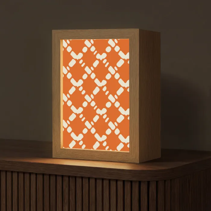 Oranje - Ruitpatroon - Wit Light Box met kabel (Tafellamp) klein 925 -z3d_website