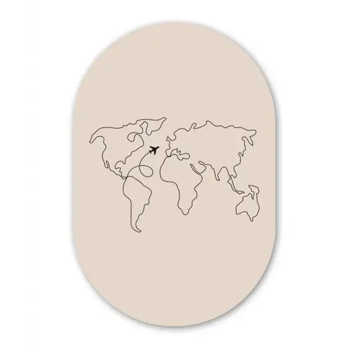 Wereldkaart - Simpel - Vliegtuig Wandcirkel Ovaal Forex klein -3d