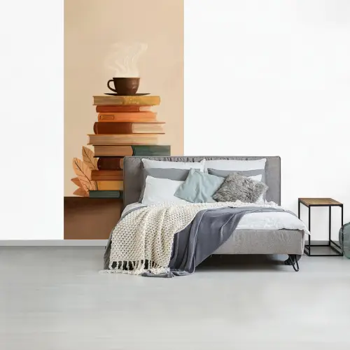 Boeken - Toren - Koffie - Beige fotobehang vinyl groot -slaapkamer
