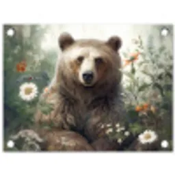 Bruine beer - Wilde dieren - Bloemen - Planten tuinposter los doek klein -3d