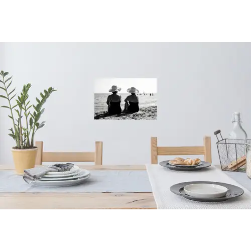 Vrouwen - Zonnehoed - Strand - Zwart - Wit Muursticker klein -eettafel