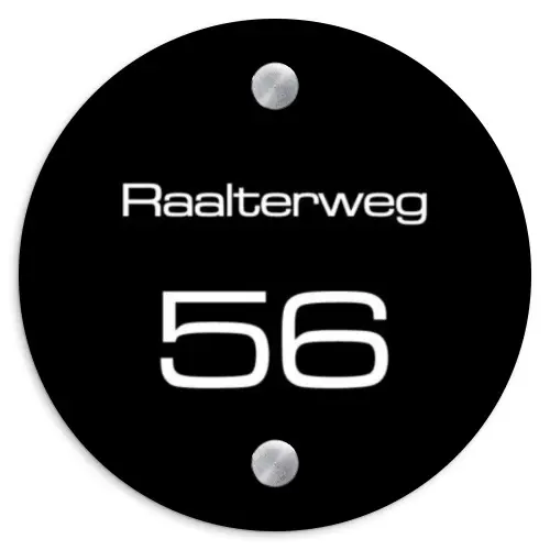 Effen - Zwart - Modern Naambord Rond klein -3d