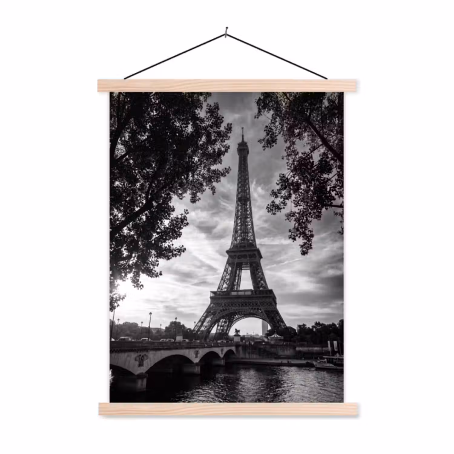 Hanging Poster - Eiffel Tower - Paris - River - Architecture - Black and White