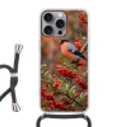 Goudvink - Bessen - Herfst - Natuur - Kleurrijk Hoesje iPhone 16 Pro Max met koord klein -3d