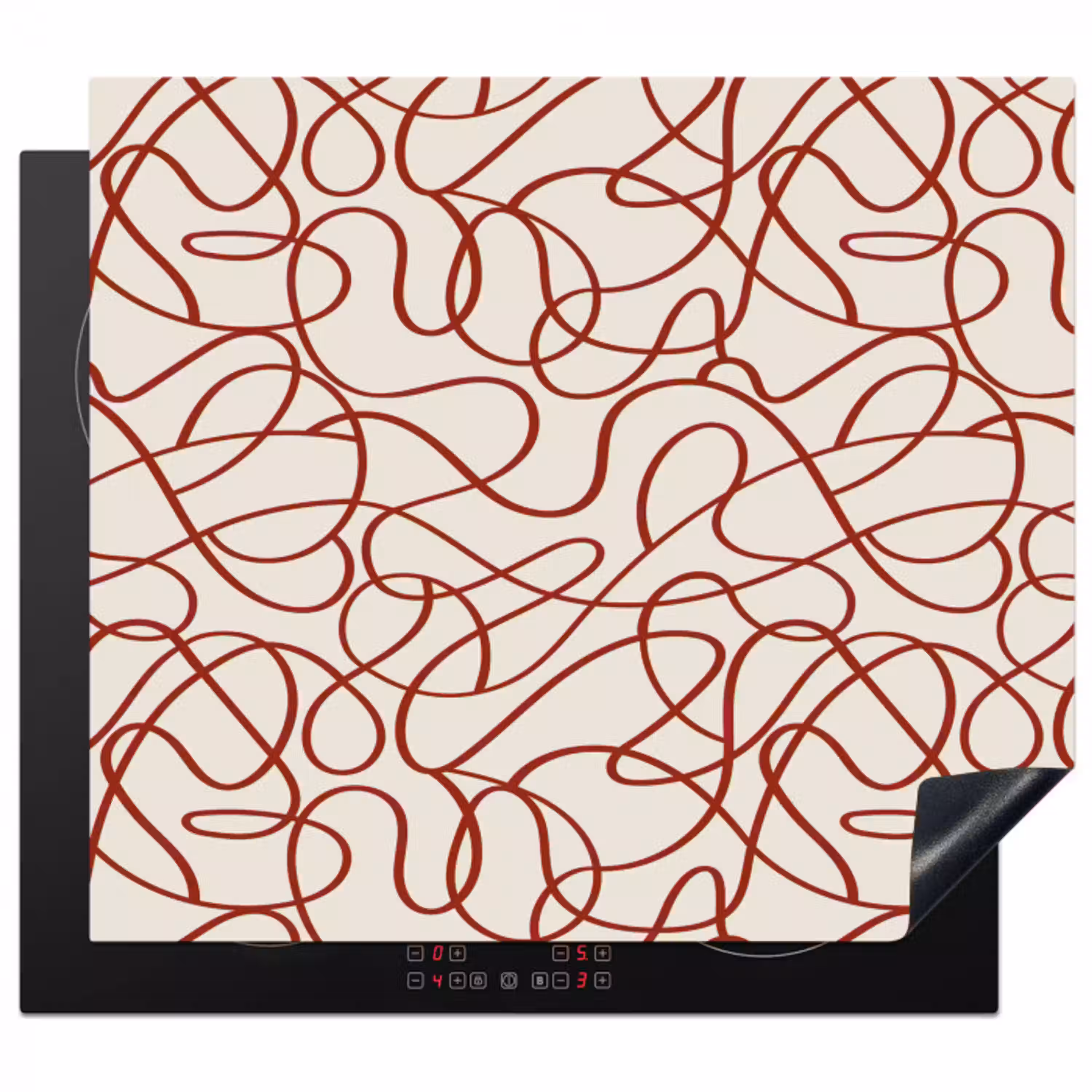 Lijnen - Abstract - Rood - Beige Inductie beschermer vinyl 3mm middel 274 -3d