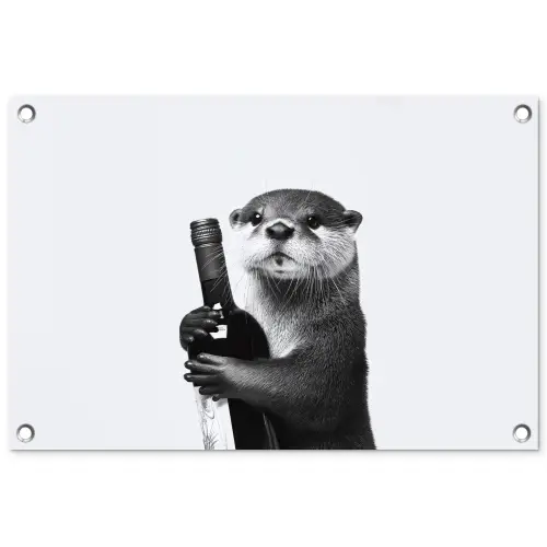 Wijnfles - Otter - Zwart tuinposter los doek klein -3d