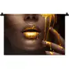 Goud - Vrouw - Verf - Lippen - Luxe Wandkleed katoen klein -zz3d