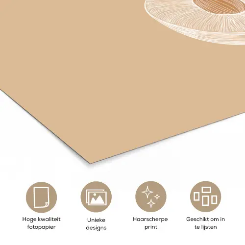 Perzik - Lijntekening - Pit - Beige poster papier klein -closeup_NL