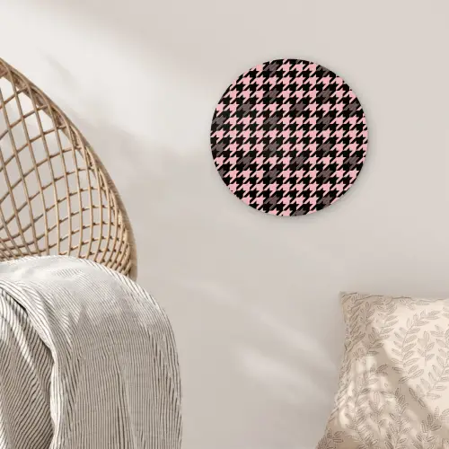 Plaid - Patroon - Zwart - Roze Wandcirkel plexiglas klein 852 -sfeer5