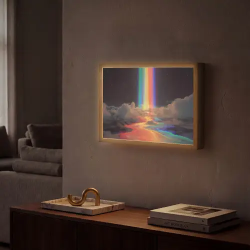 Regenboog - Verticaal - Sterrenhemel - Wolken Light Box met batterij (Wandlamp) middel -sfeer1