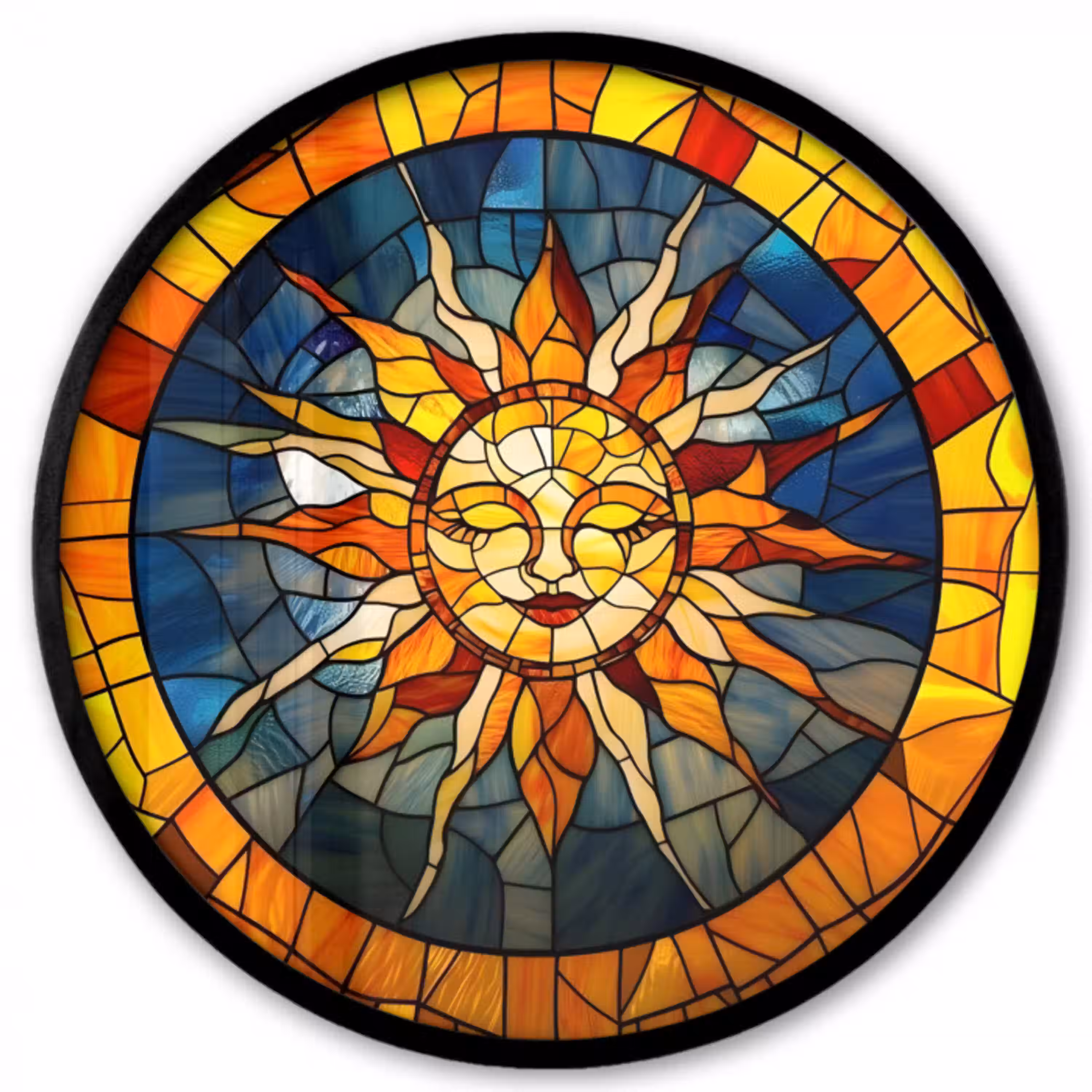 Mozaïek - Zon - Geel - Cirkel Fotolijst rond zonder passe partout klein -3d