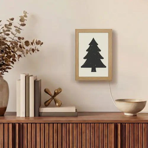 Kerstboom - Zwarte kerstboom - Boom - Japandi Light Box met kabel (Wandlamp) klein -sfeer2