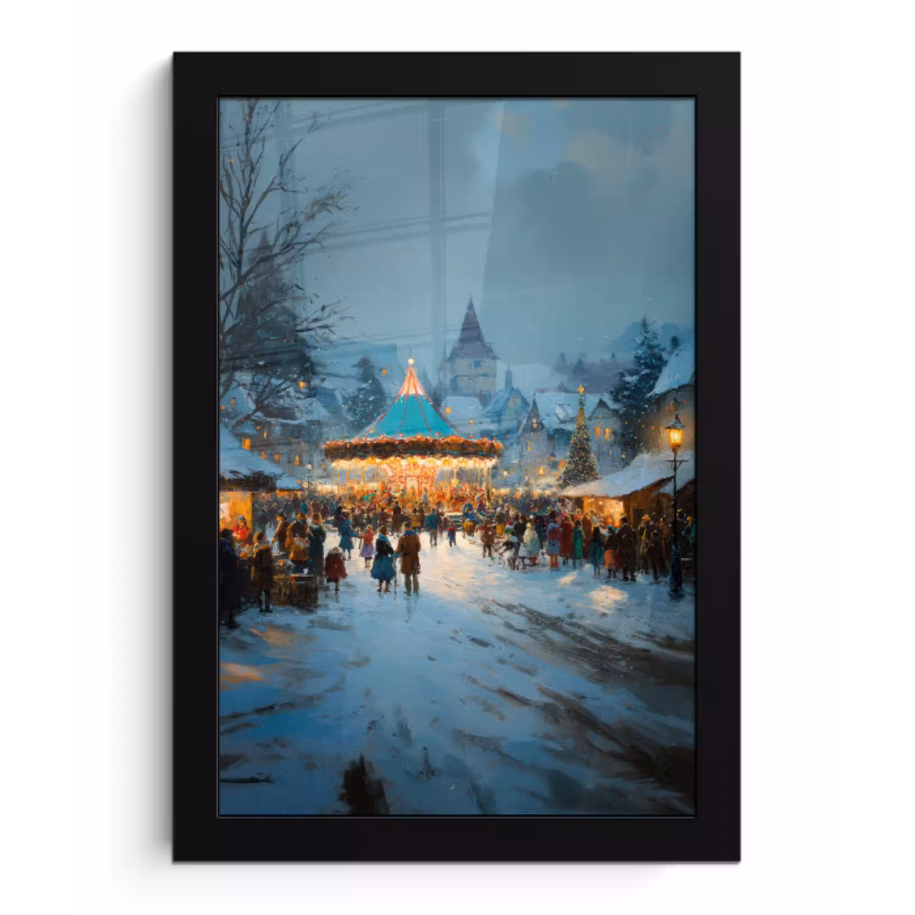 Winterkermis - Dorp - Kleurrijk fotolijst zwart zonder passe partout klein -3d