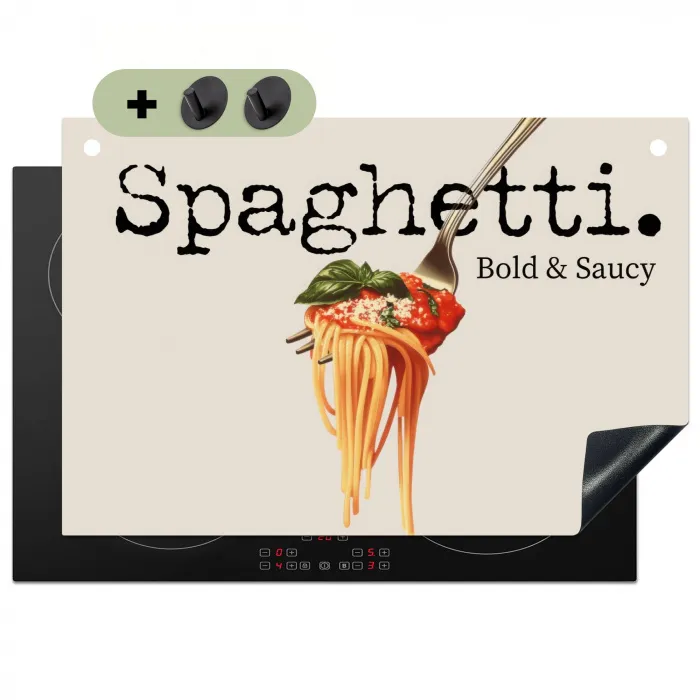 Spaghetti - tomatensaus - Parmezaanse kaas Inductie beschemer met haakjes klein -3d