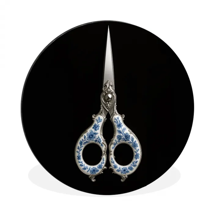 Schaar - Delfts blauw - Zwart Wandcirkel aluminium klein -3d