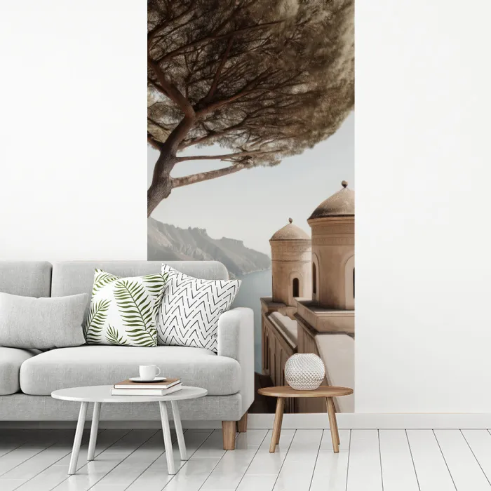 Kust - Klif - Boom - Gebouw fotobehang vinyl groot -woonkamer