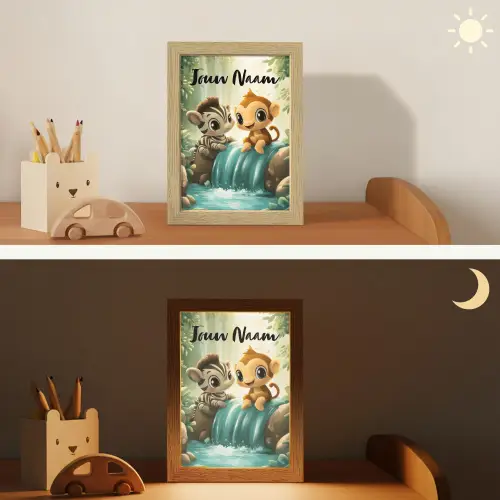Zebra - Aapje - Waterval - Rotsen Light Box met kabel (Kinderlampje) klein -sfeer3_kind