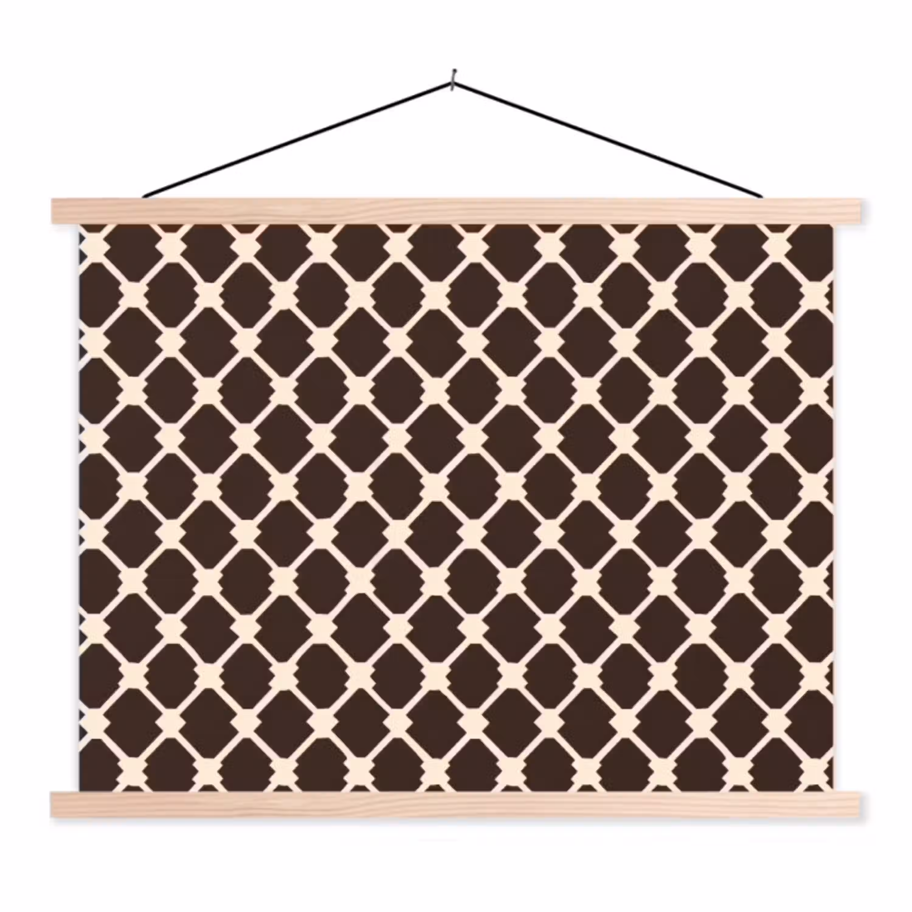 Bruin - Ruitpatroon - Geometrisch textielposter latten blank klein 122 -3d