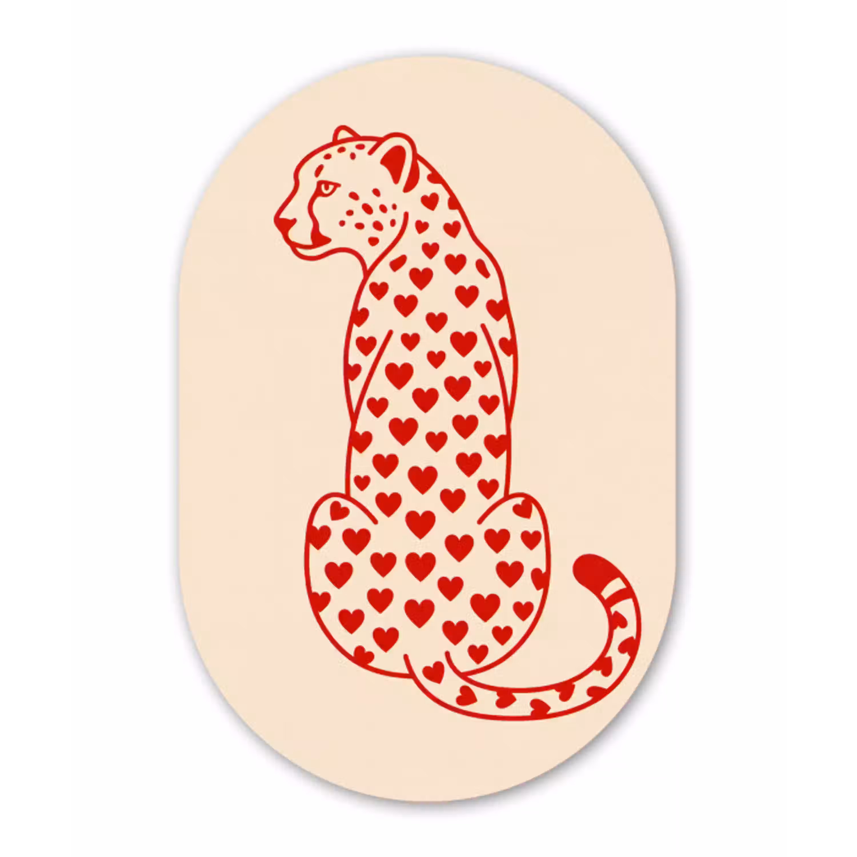 Kat - Harten - Dieren - Modern - Rood Wandcirkel Ovaal Aluminium middel -3d