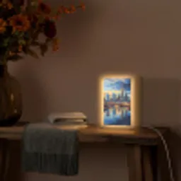 Zonsondergang Frankfurt - Stad - Skyline - Water Light Box met kabel (Tafellamp) klein -sfeer4