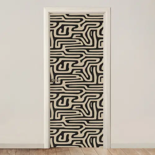 Grafisch - Lijnen - Zwart deurposter klein 289 -3d_beige